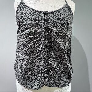 Hollister Dark Green & Black Leopard Print covered front buttons top size M